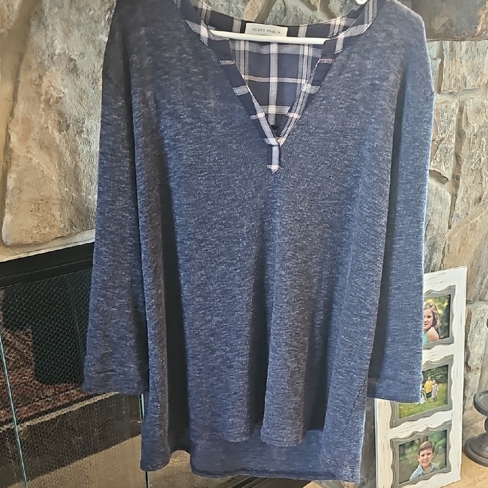 "Honey Punch"  Tunic Blue Top 2x